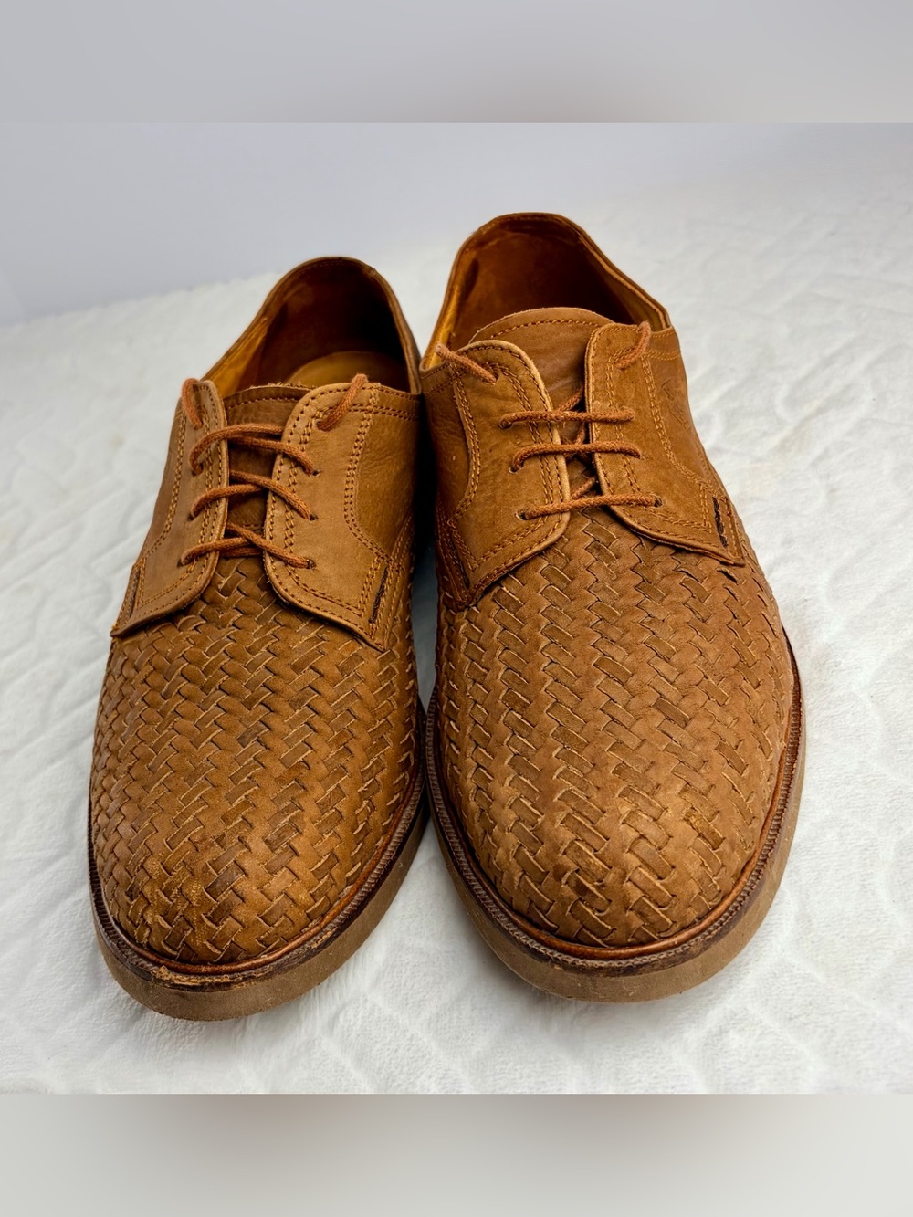 Vintage 90s Lumberjack Woven Leather Derby Shoes Mens 10 Embossed World Map Sole